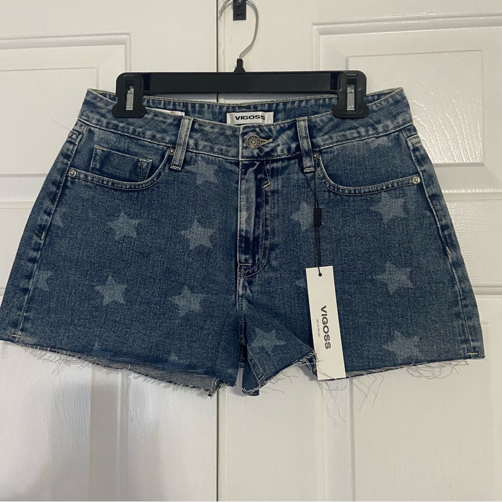 Vigoss Ace Shorts High Rise Star Deco Size 28 New Raw Edge Denim NWT